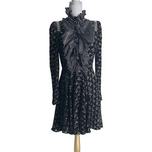 Elegant Black and Gray Ruffled Dress Gianbatista